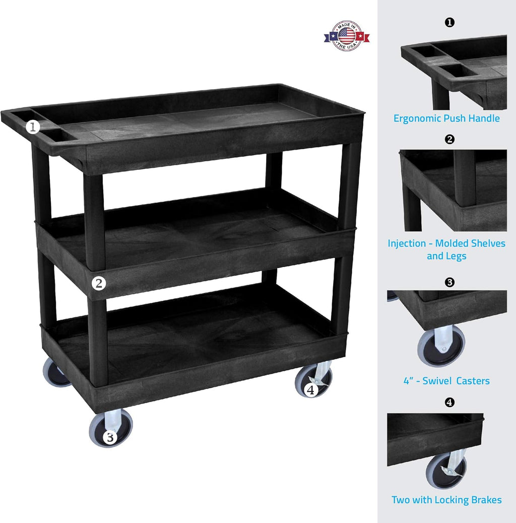 Black Mobile Utility Tub Cart with 3 Shelves B9261