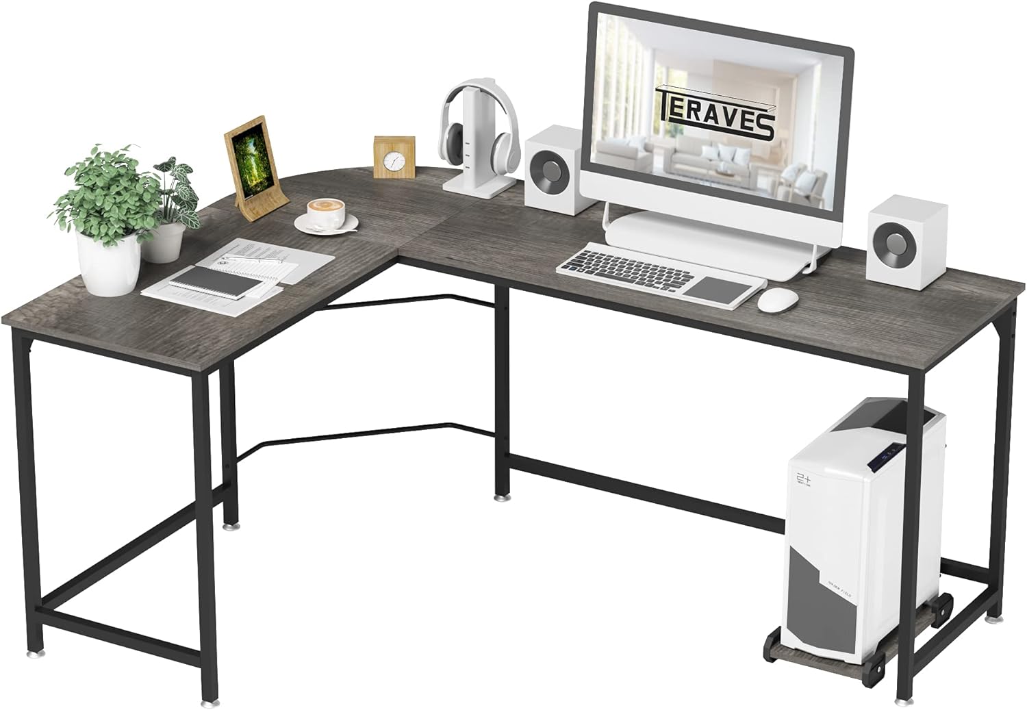 Reversible L-Shaped Desk Corner Computer Desk Wooden Table Q1086