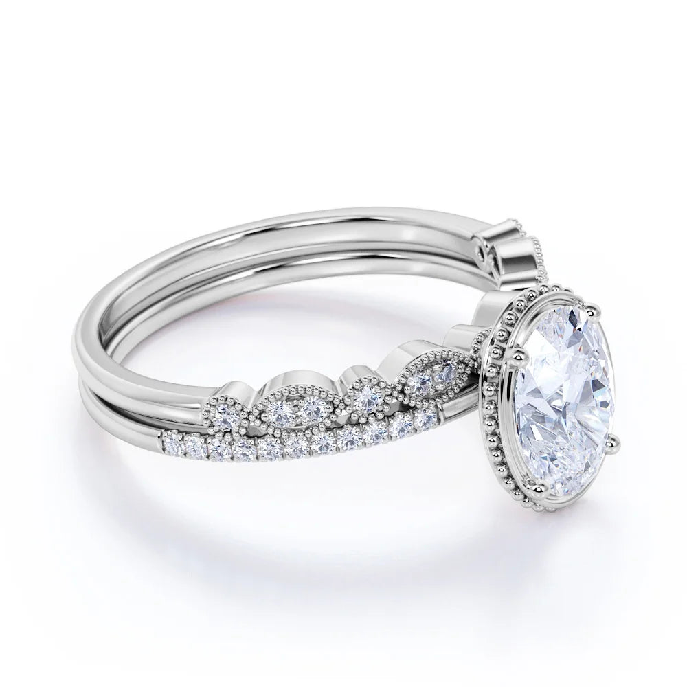 1.75 Carat Oval Cut Moissanite Ring Set in 18k White Gold Over Silver S399606