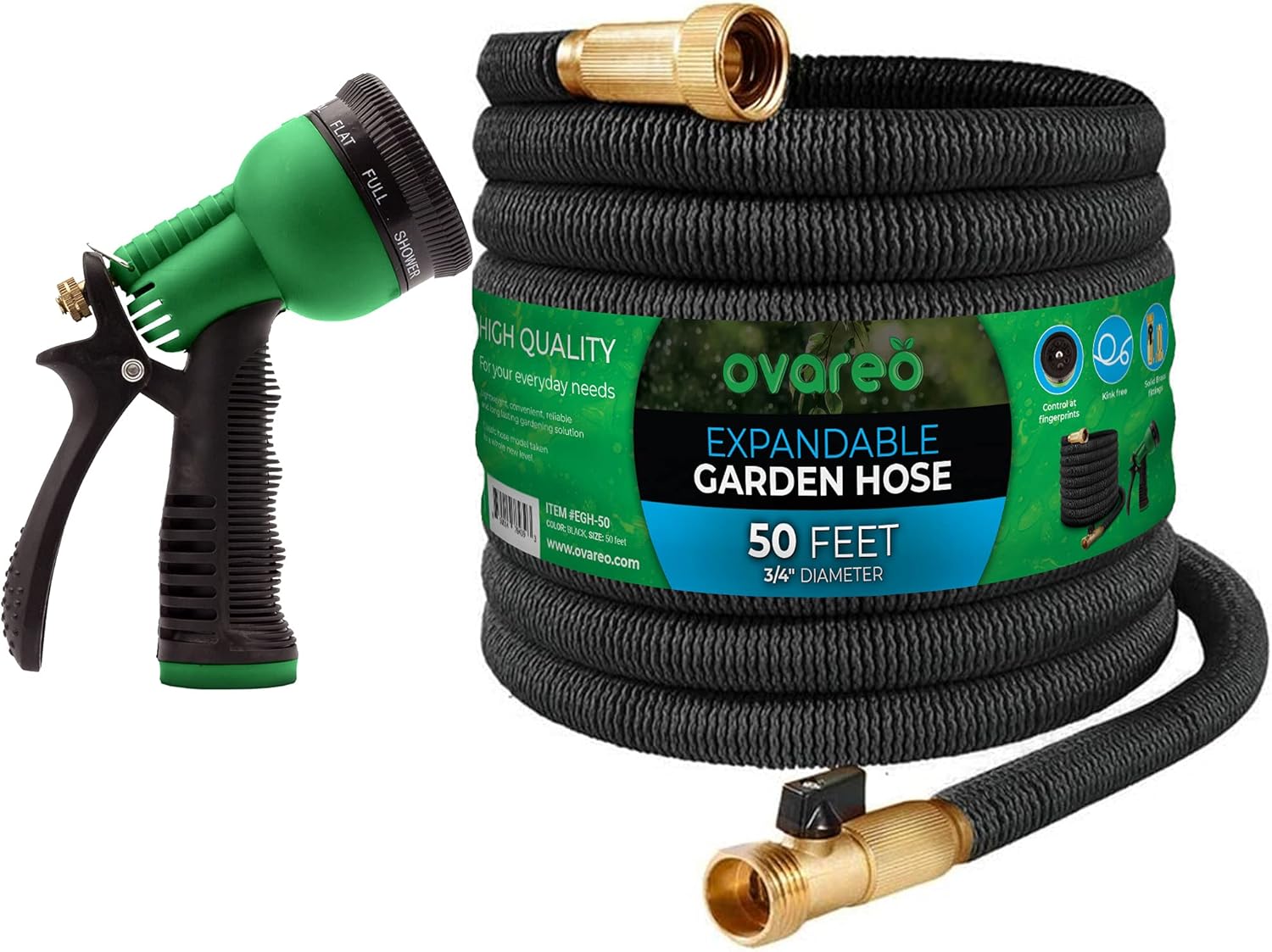 75 FT Black Flexible Expandable Garden Hose with Brass Fittings, Pack of 2 H660696