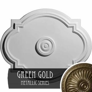 21 1/4 inch x 17 3/8 inch x 1 inch Hand-Painted Green Gold Ceiling Medallion Q8272
