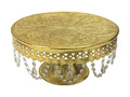 Gold Finish Round Wedding Cake Stand with Glass Clear Crystals J31626
