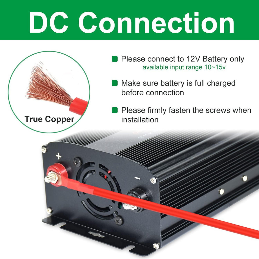 Pure Sine Wave Power Inverter 1000W 12V DC to AC 120V Surge 2000 Watt with LED Display S32427