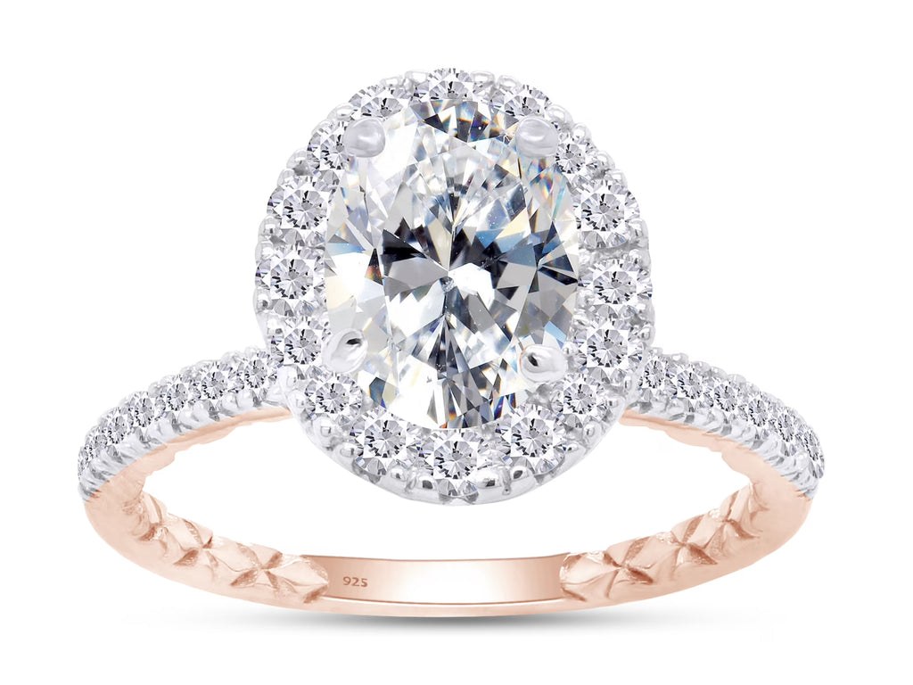 14K Rose Gold Over Sterling Silver Moissanite Solitaire Halo Engagement Ring R34380