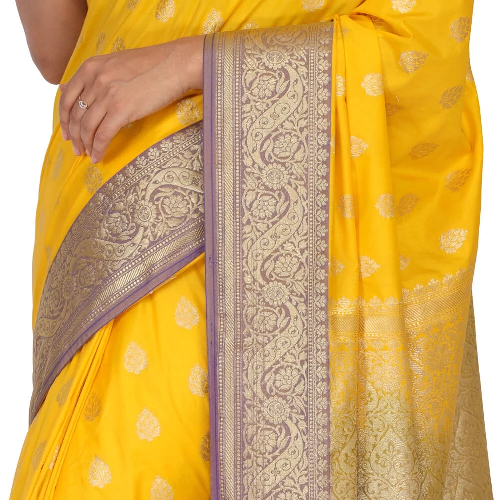 Yellow Banarasi Katan Silk Sari C905