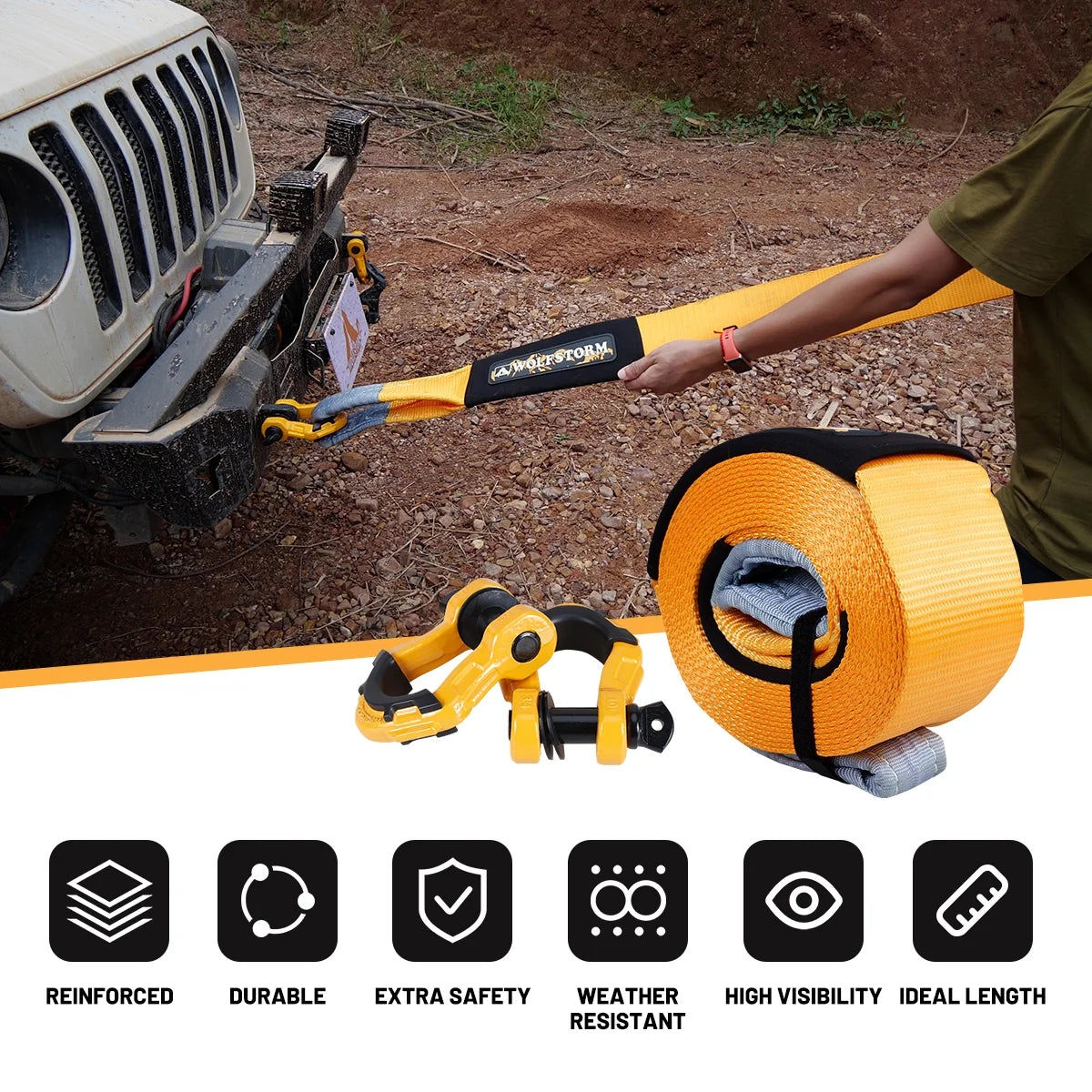 4"x 30FT Tow Strap Recovery Kit with 3/4" D-Ring Shackles and Bag G425