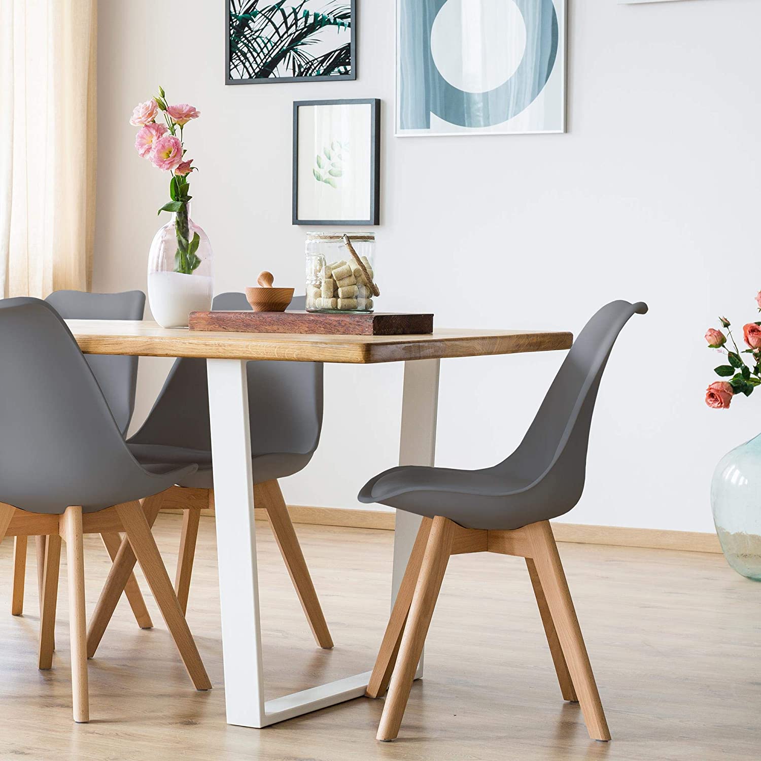 Dark Gray PU Side Chair with Beech Wood Legs, 4Pcs X737