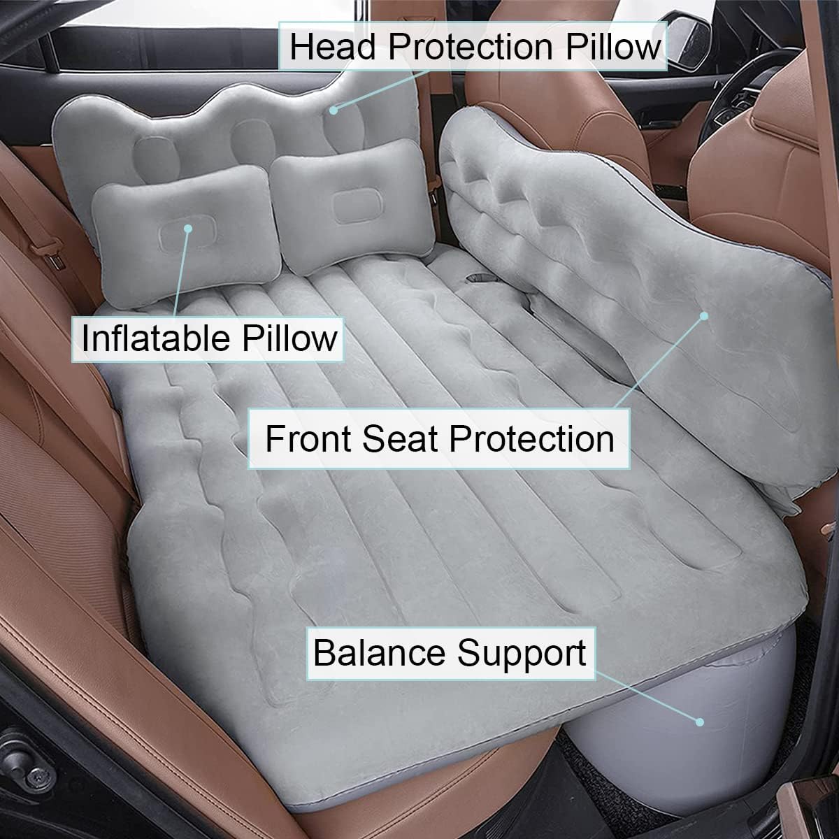 Car Air Mattress with Air Pump, Grey T652