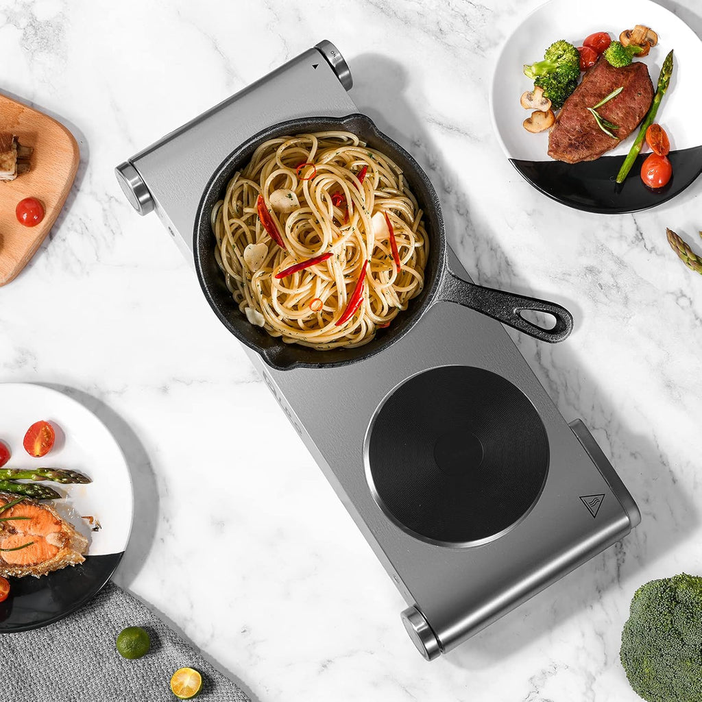 1800W Portable Electric Double Burner Hot Plate with Stainless Steel Cooktop U681565