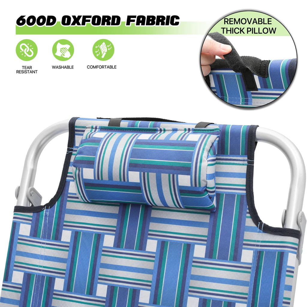 Blue Stripes Folding Beach Chairs Set of 2 with Side Pocket Y732773