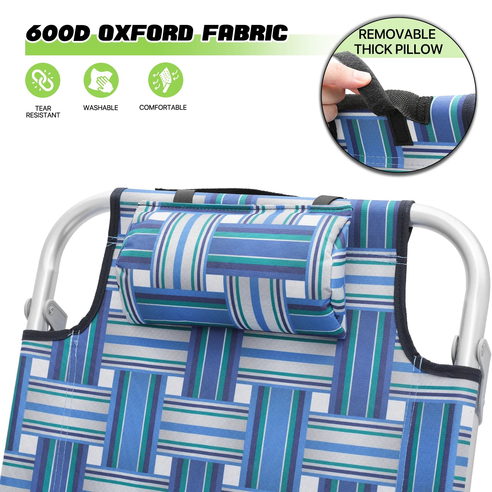 Blue Stripes Folding Beach Chairs Set of 2 with Side Pocket Y732773