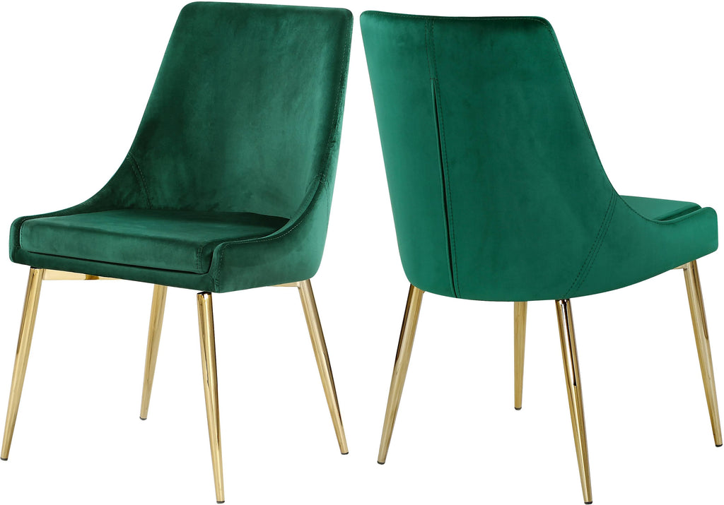 Velvet Dining Side Chair Set of 2 Green Gold Y9151