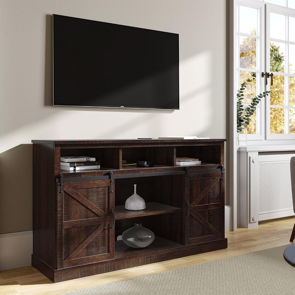 52 Inch TV Stand with Sliding Barn Door and Storage Cabinets (Espresso) U17605