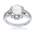 Sterling Silver Rhodium 0.16 CTTW Diamond & Pearl Flower Ring T20520