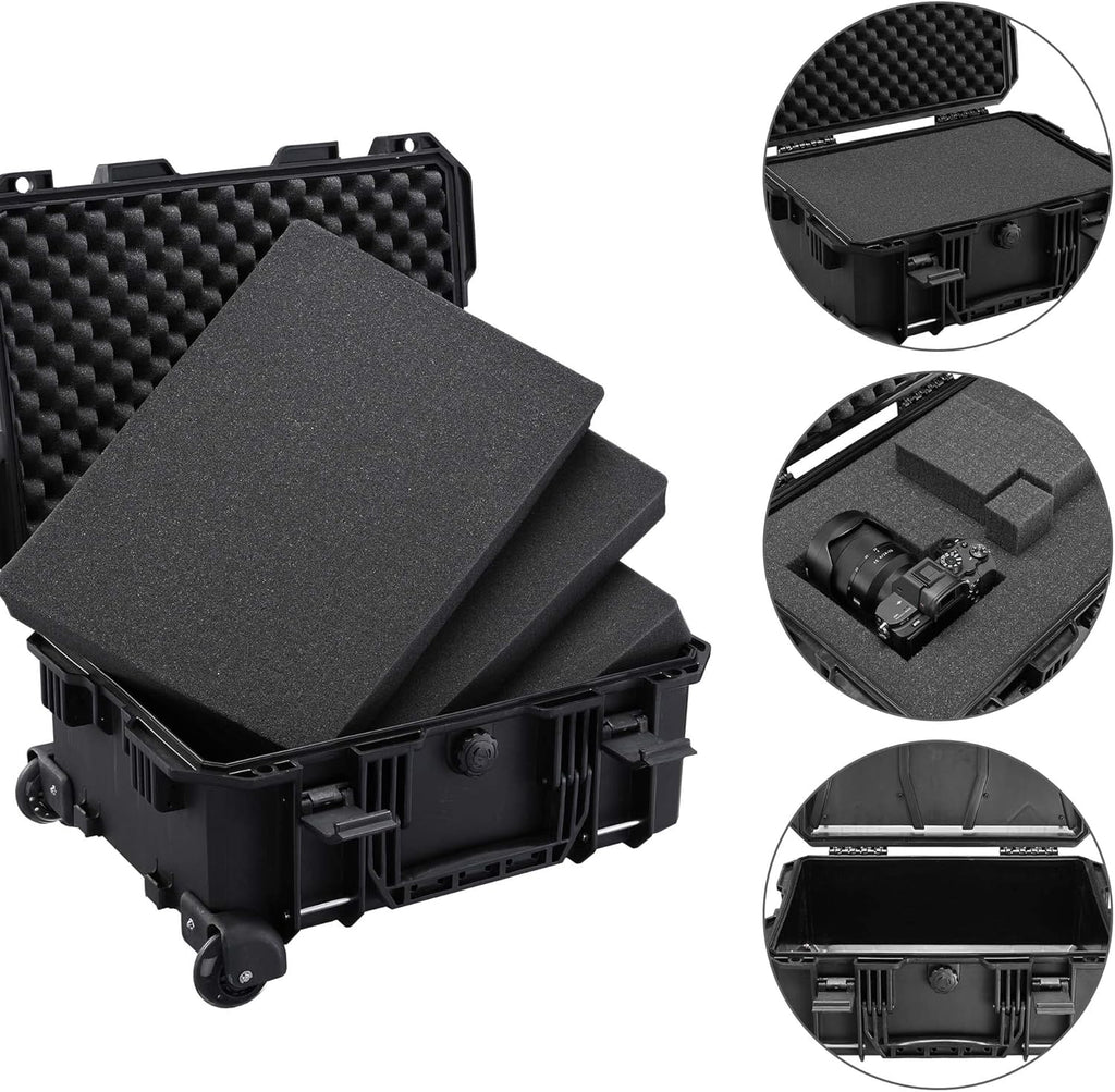 Black Rolling Waterproof Hard Camera Case with Wheels R266