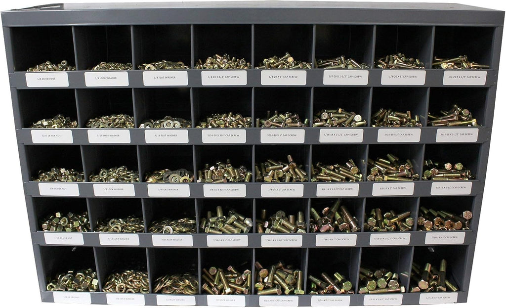4500 Piece Grade 8 Coarse Thread Nut Locknut and Washer Assortment with 40 Hole Bin Q311494