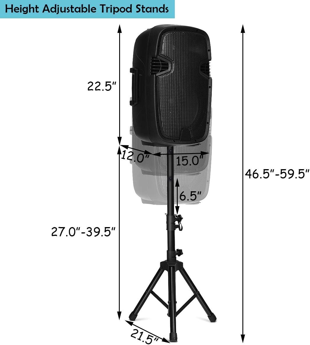 12 1600W Portable Dual Passive Active Speaker with 2 Speaker Stands Z47832