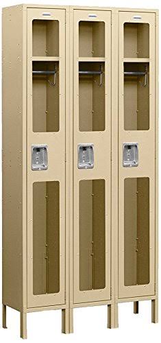 See-Through Metal Locker, Single Tier, 3 Wide, 6 Feet High, 18 Inches Deep, Tan M242