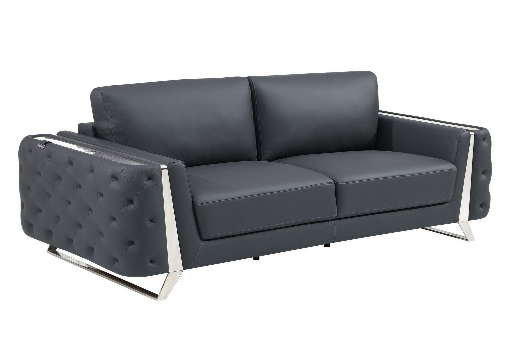 Genuine Leather Dark Gray 3 Piece Seating Set V35589
