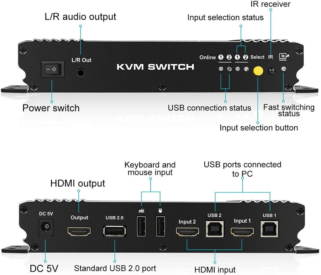2 Input 1 Output 4K HDMI KVM Switch with 2 KVM Cables K44129