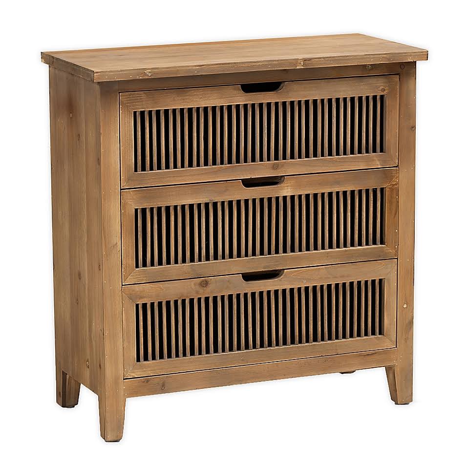 Brown 3 Drawer Wood Spindle Chest P795