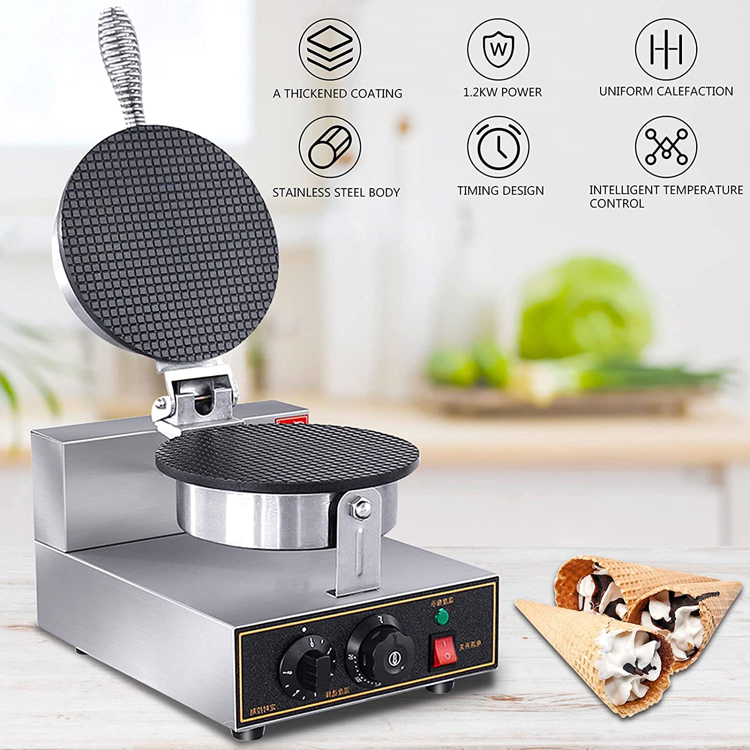 1200W Electric Ice Cream Cone Waffle Maker Machine Y209