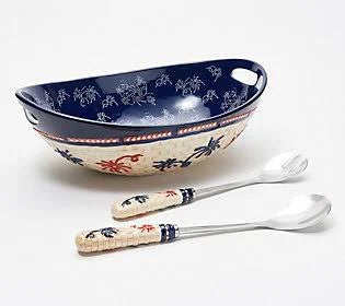 4-qt Floral Lace Basketweave Salad Bowl with Servers P355486