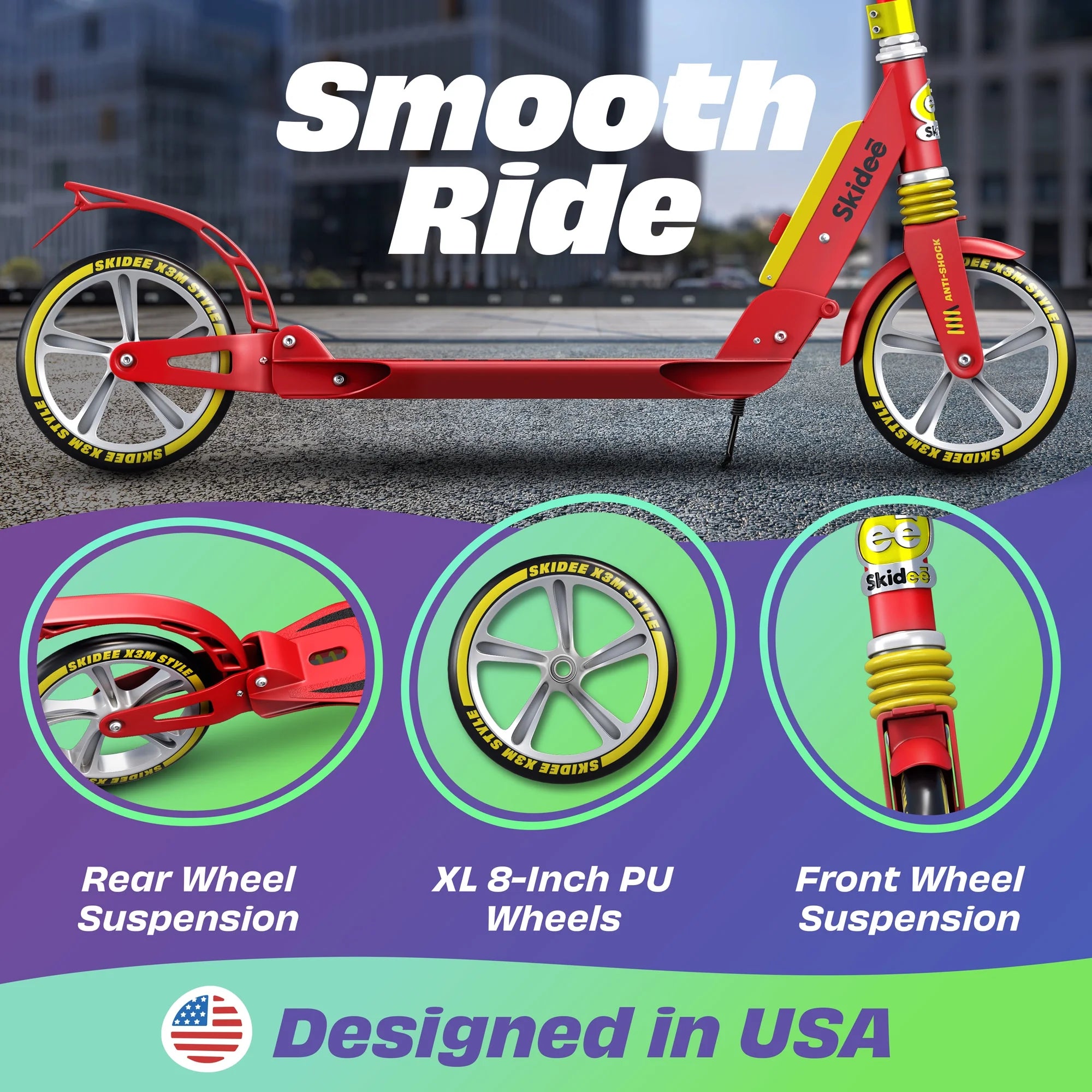 Red Scooter with Adjustable Handlebar V143