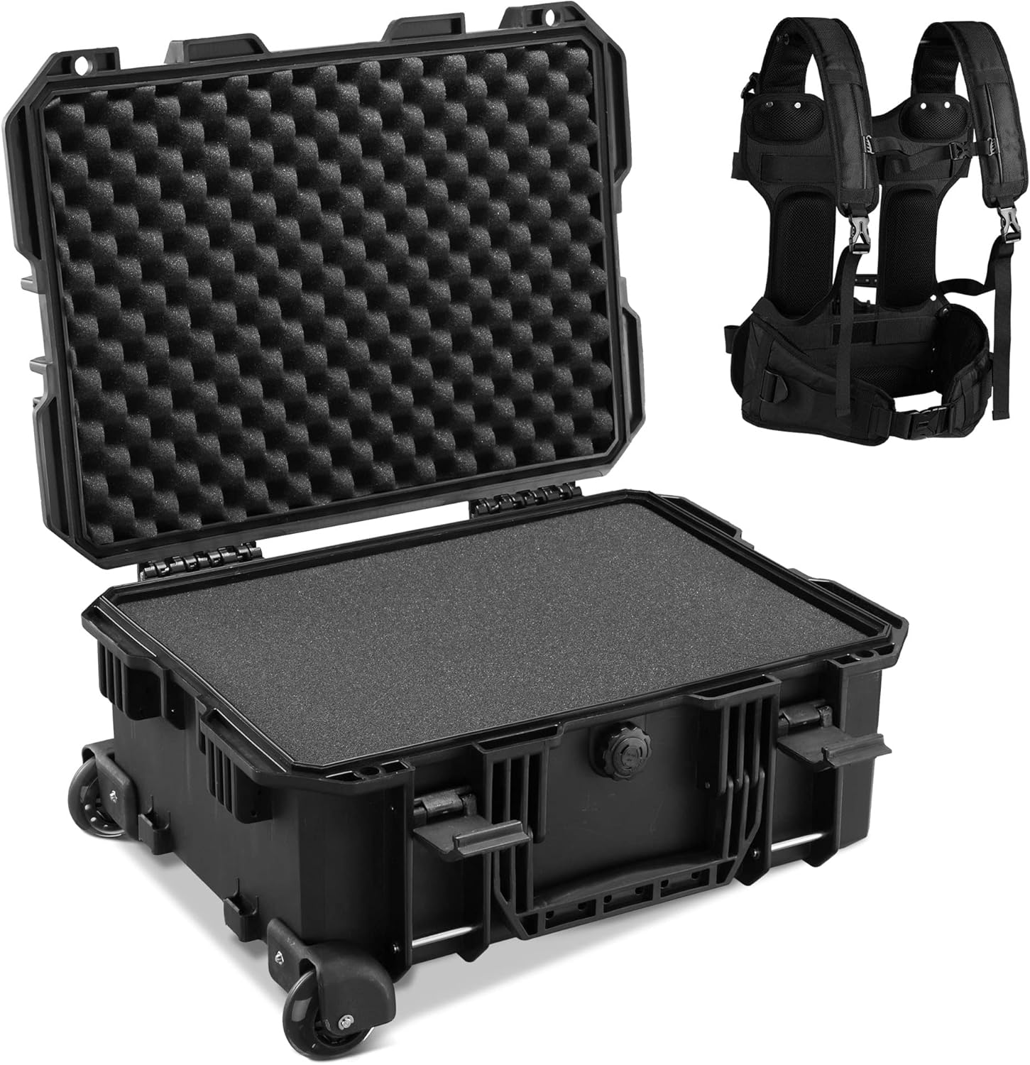 Black Rolling Waterproof Hard Camera Case with Wheels R266