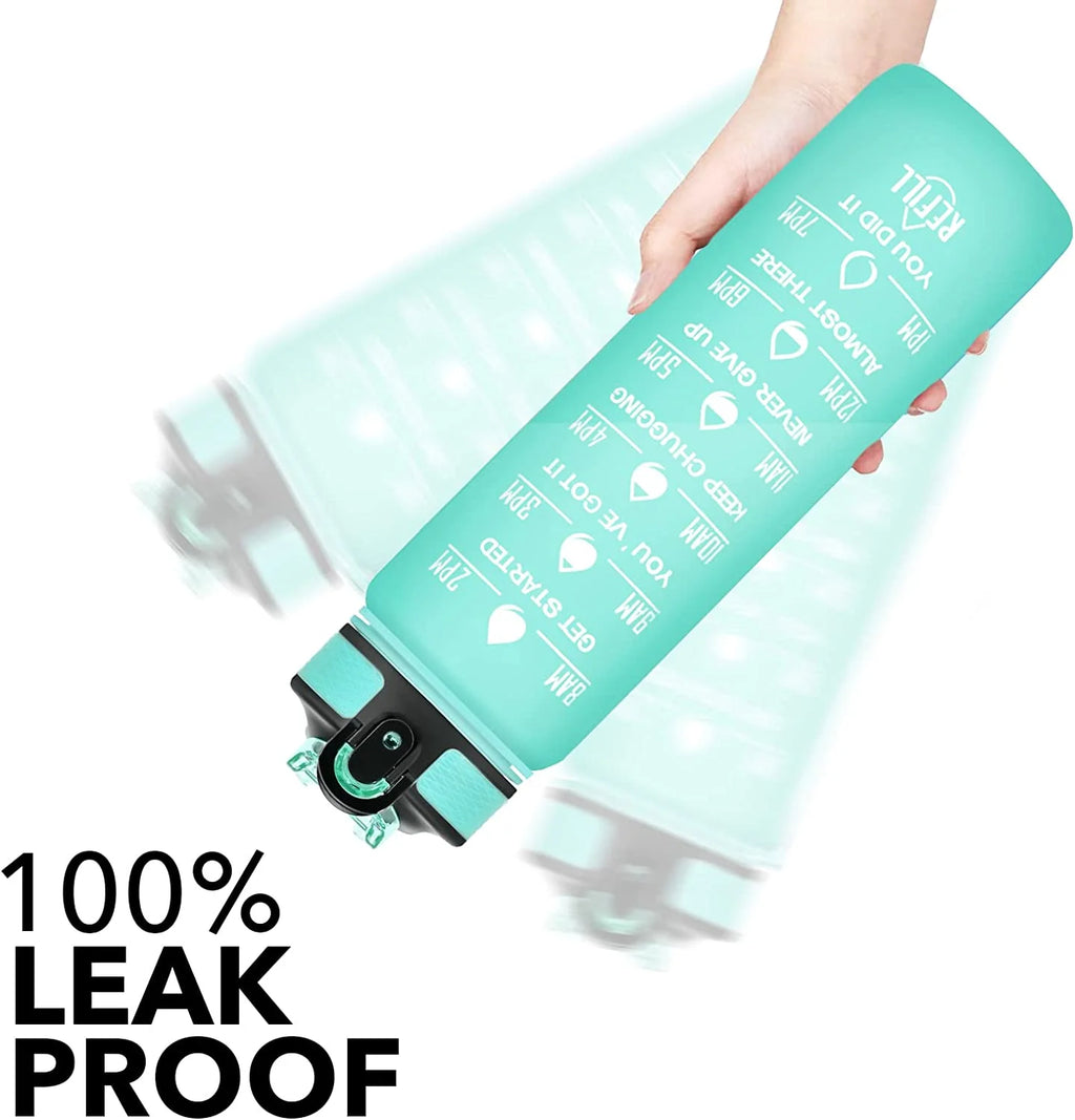 32 oz Motivational Water Bottle with Straw, Time Marker, Leakproof BPA Free O727