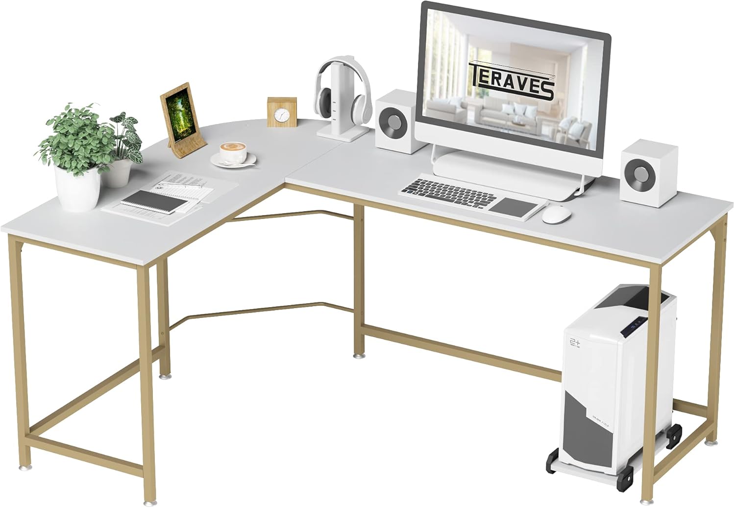 Reversible L-Shaped Desk Corner Computer Desk Wooden Table Q1086