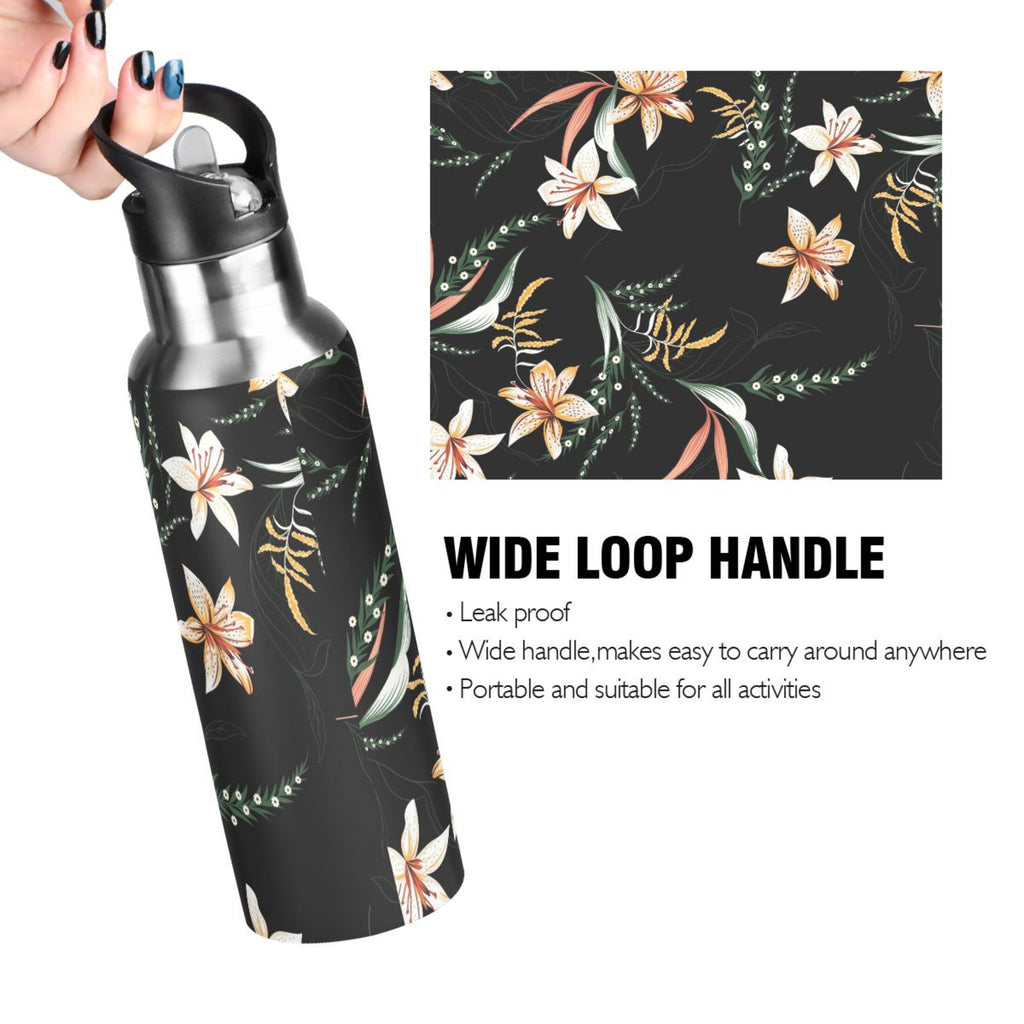 Black Stainless Steel Insulated Water Bottle with Straw Lid P736