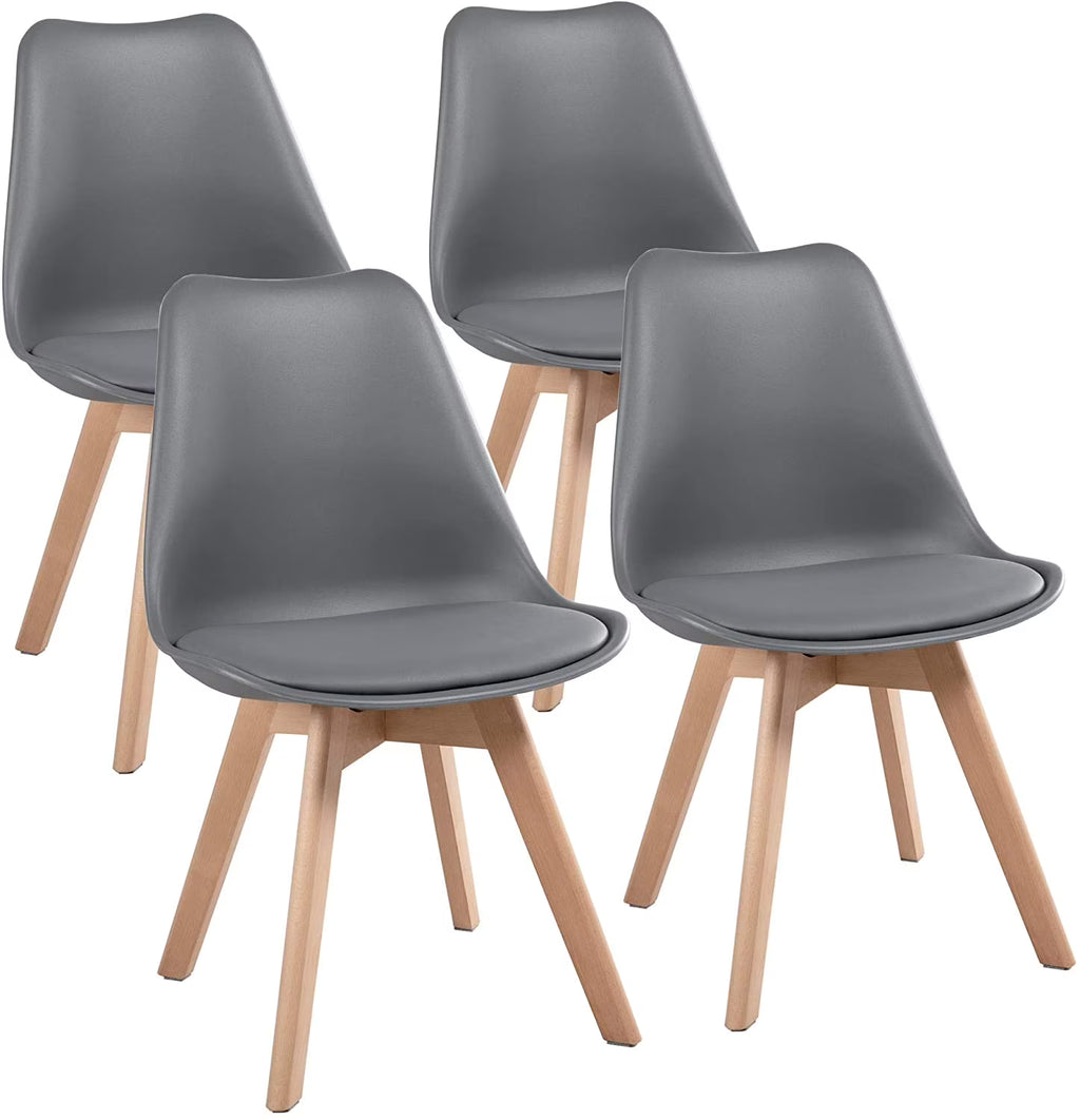 Dark Gray PU Side Chair with Beech Wood Legs, 4Pcs X737
