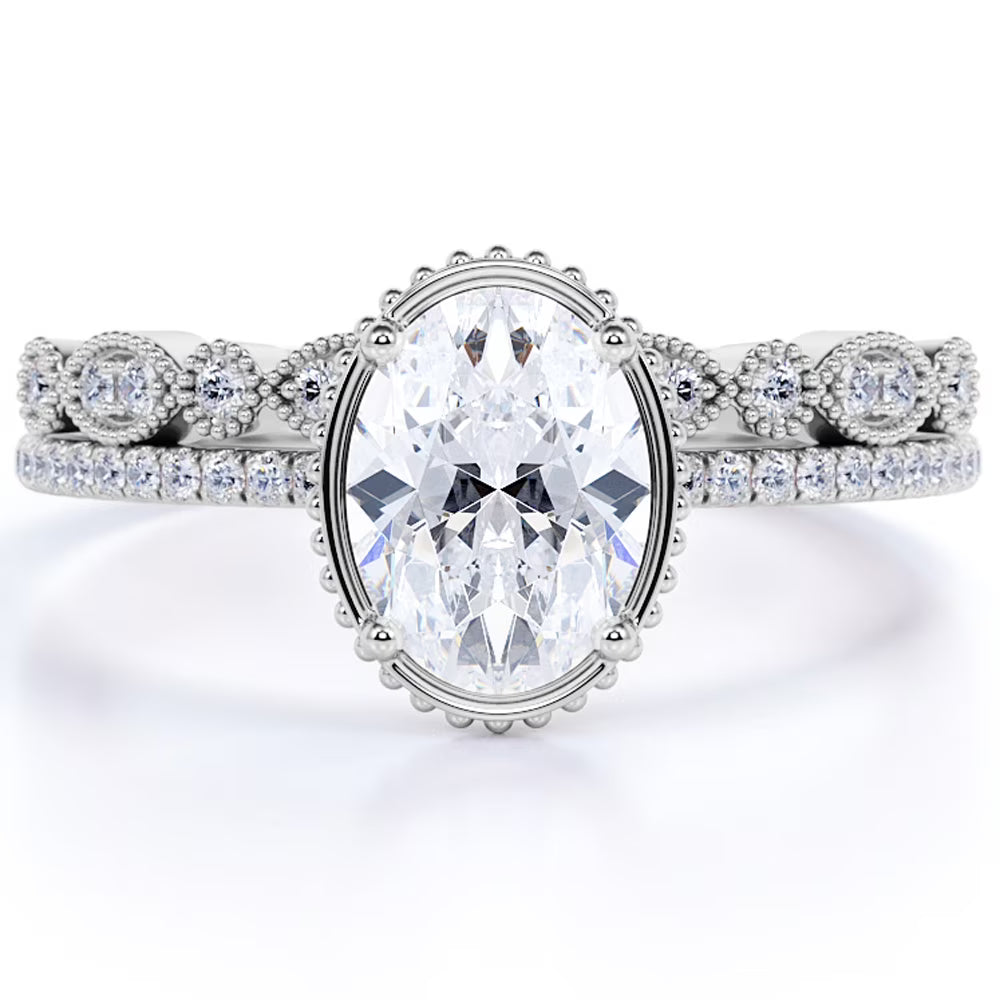 1.75 Carat Oval Cut Moissanite Ring Set in 18k White Gold Over Silver S399606