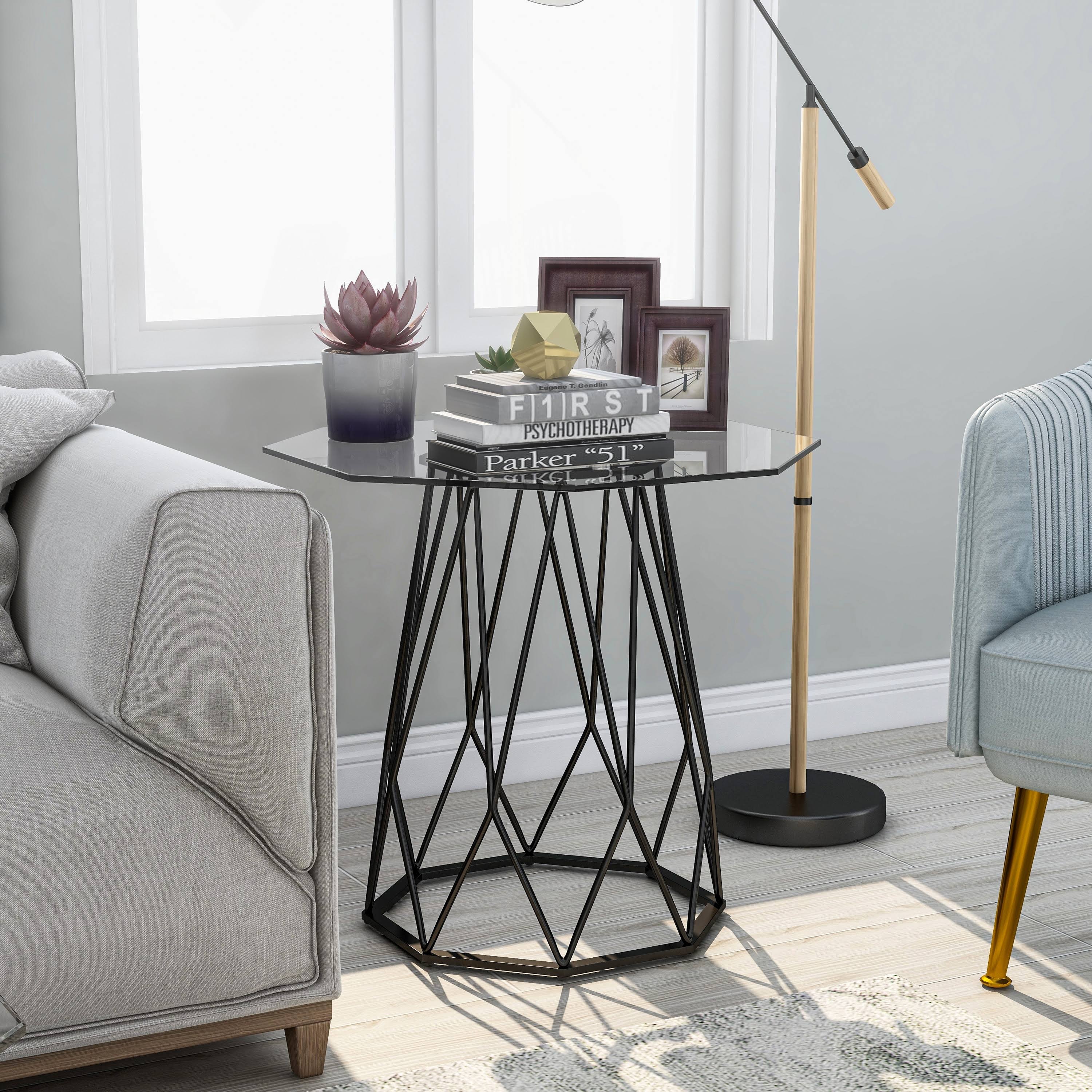 Black Glass Top End Table Y843