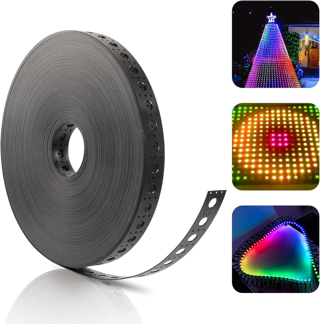 Black Mounting Strip for 12mm RGB Pixel Node, 50meter/Roll, 1 inch Hole Spacing, 30mm Wide, 1.6mm Thick, Pack of 2 T11135