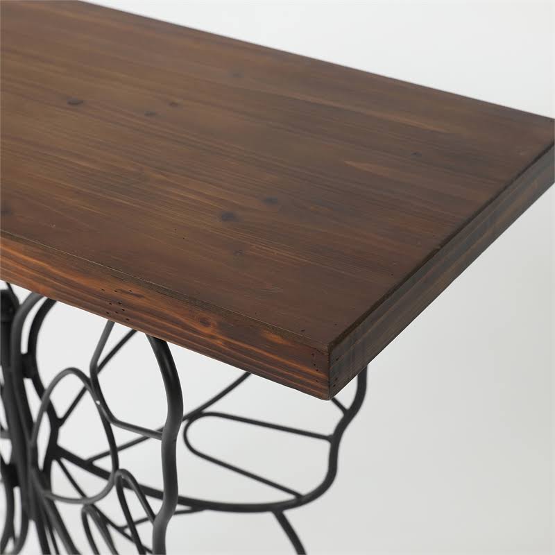 Dark Wood Tabletop Black Metal Butterfly Accent Table B81134