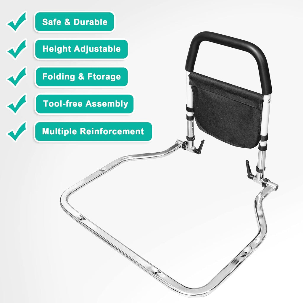 Bed Assist Rail with Fall Prevention Guard, Adjustable Height, Storage Pocket & Tablet Phone Holder, Pack of 2 C278