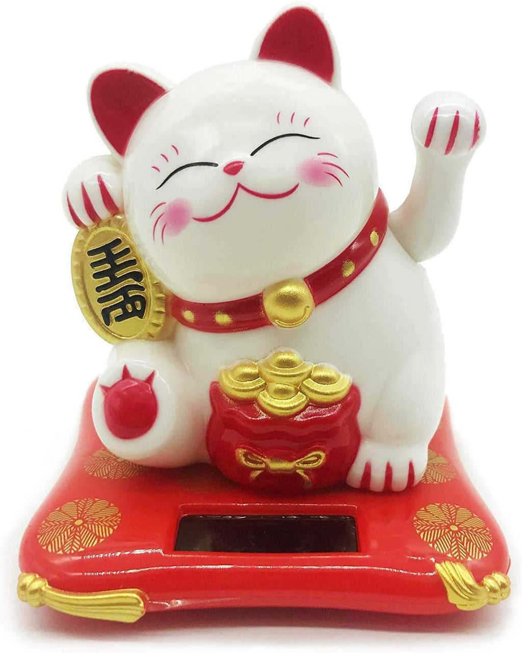 White Mini Solar Powered Cat with Waving Arm Pack of 2 C769