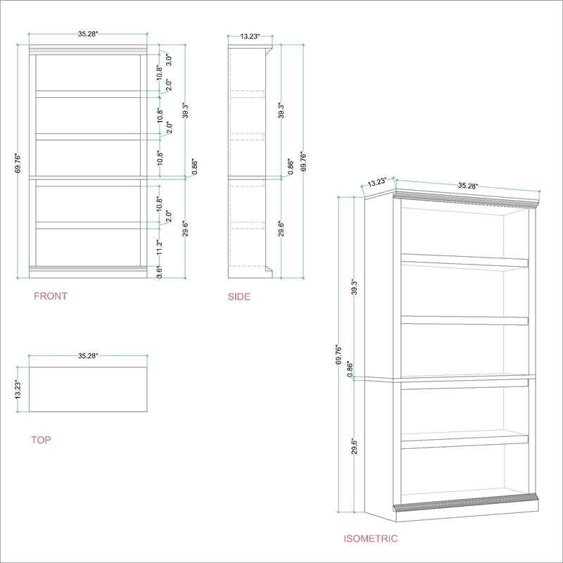 5 Shelf Bookcase in Salt Oak B35279