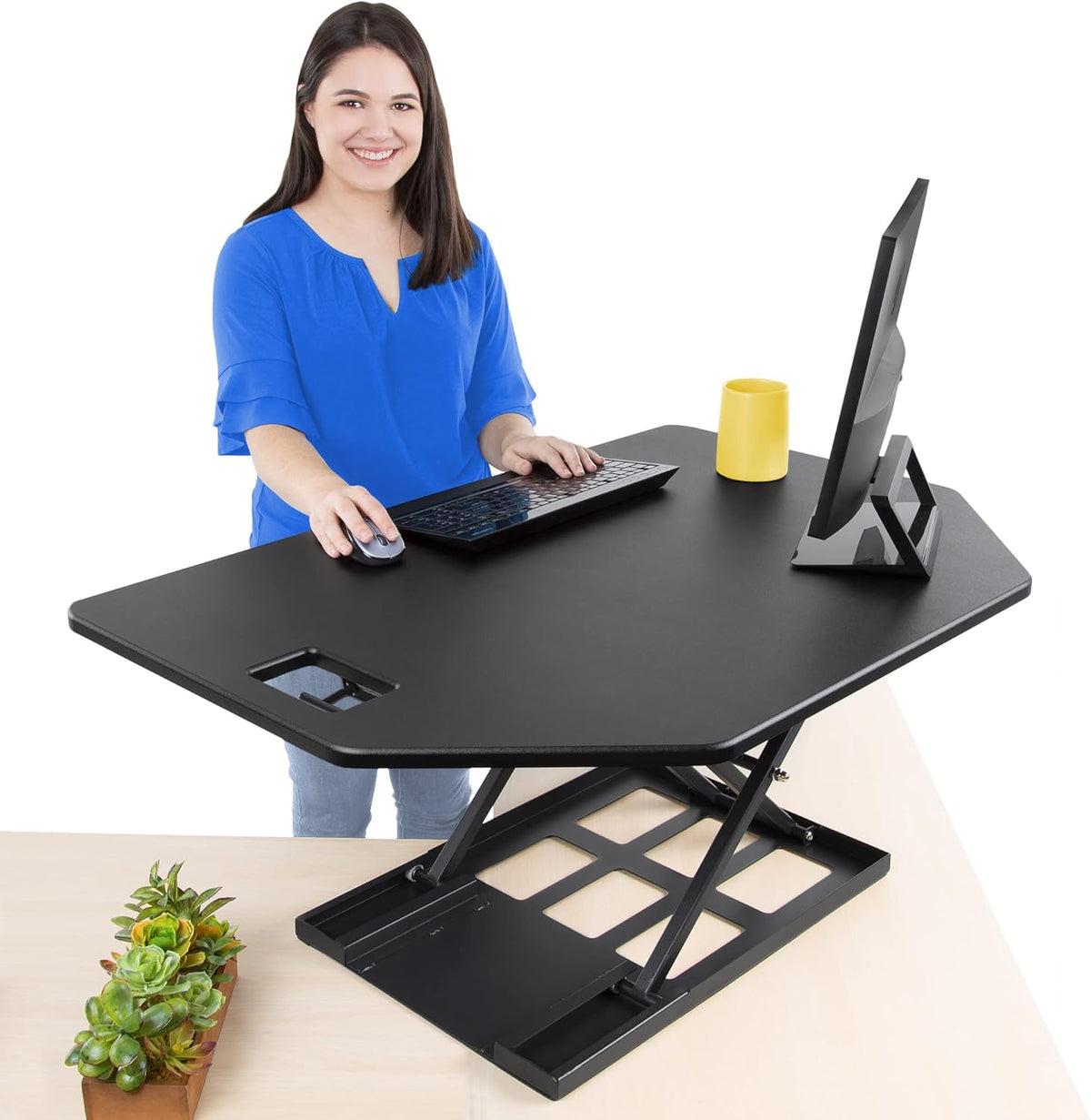 White Corner Sit to Stand Desk Converter G851885