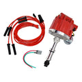 HEI Distributor, 8.0mm Spark Plug Wires, and Battery-Pigtail Harness Kit with Red Cap R516