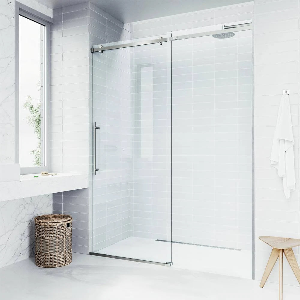 60-Inch Frameless Shower Door with Clear Glass and Stainless Steel B266796