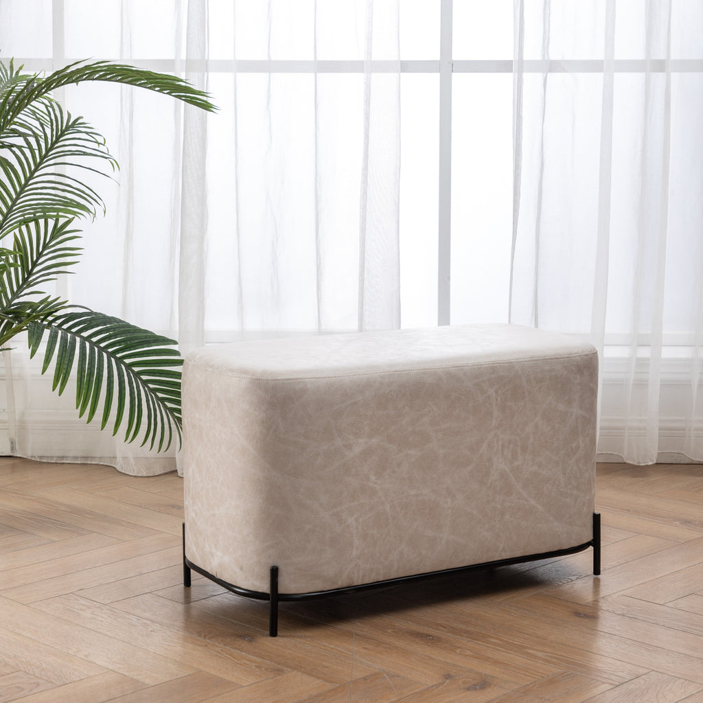 Tan Solid Faux Leather Decorative Bench W1283