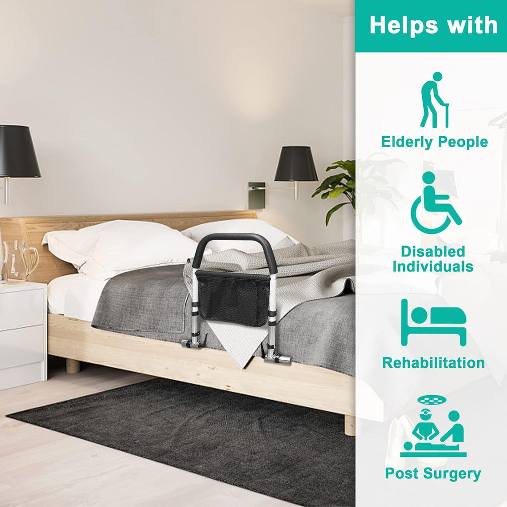 Bed Assist Rail with Fall Prevention Guard, Adjustable Height, Storage Pocket & Tablet Phone Holder, Pack of 2 C278