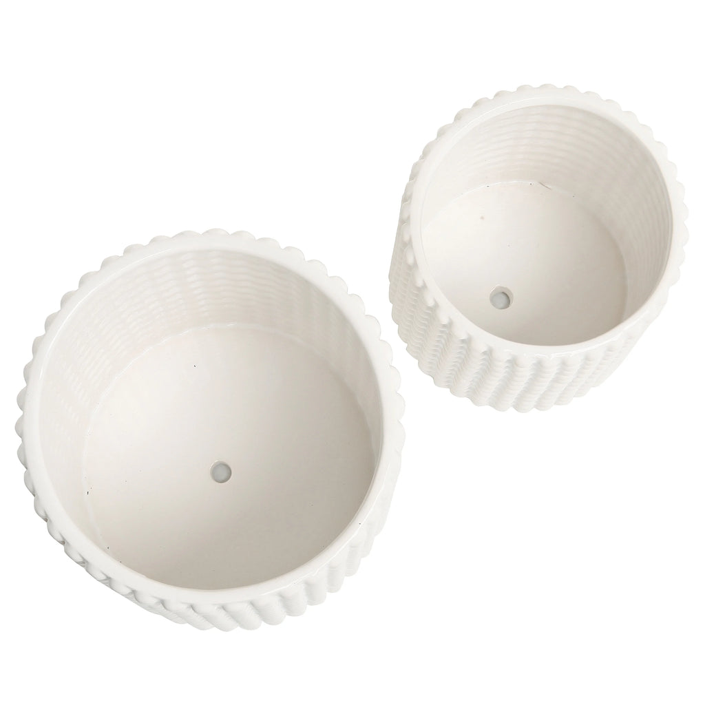 Set of 2 White Ceramic Flower Planter Pots N38366
