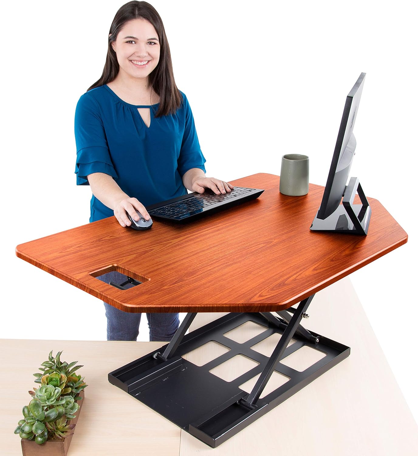White Corner Sit to Stand Desk Converter G851885