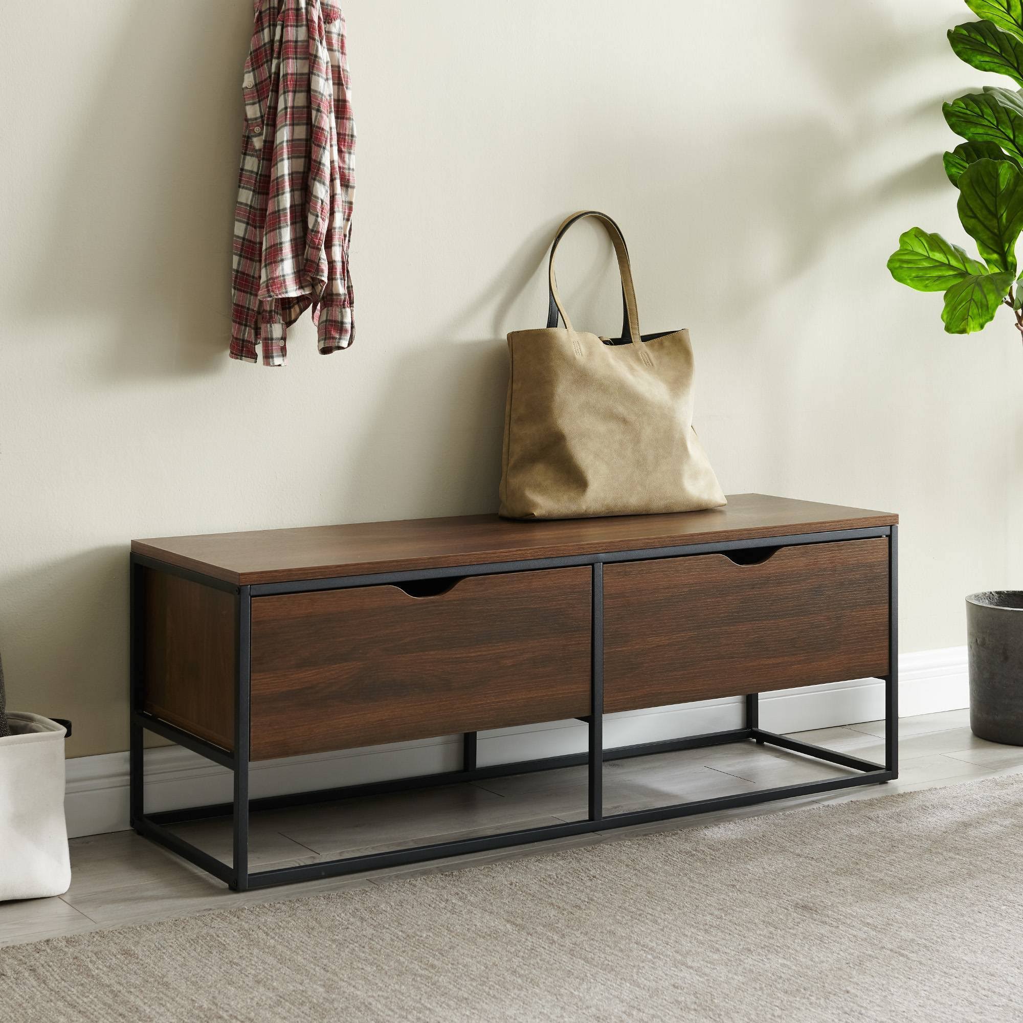2 Drawer Entry Storage Bench Dark Walnut I555083