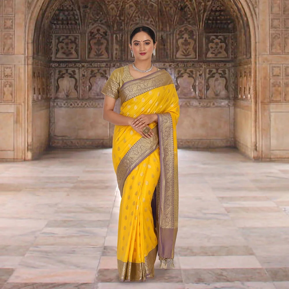 Yellow Banarasi Katan Silk Sari C905