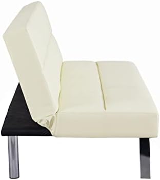 Faux Leather Convertible Folding Sofa Bed Futon with Chrome Legs M740